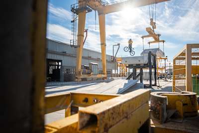 On May 3, 2026, Murray Loubser performs a spectacular BMX trick at the Red Bull Cape Concrete Social First Project in Cape Town, South Africa, showing off daring skill and thrilling Red Bull energy