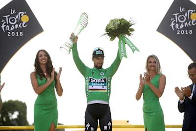 Peter Sagan wins the green jersey in Paris at the 2018 Tour de France