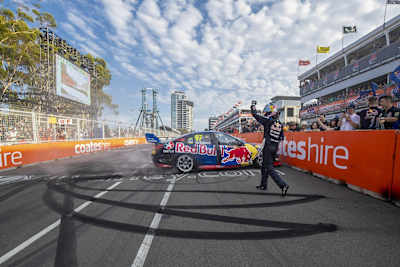 Shane Van Gisbergen celebrates winning the 2016 Supercars Championship