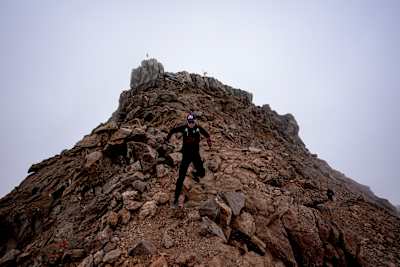 Ryan Sandes descends the rugged volcanic slopes of Mount Kenya during the Red Bull Mt Kenya Expedition in Kenya on 30 July 2026