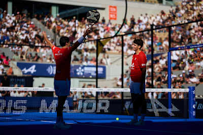 Agustin Tapia and Arturo Coello during the semi-finals of the Premier Padel Major Paris in September 2026.