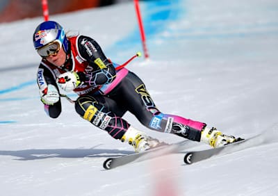 Lindsey Vonn performt am 2. Dezember 2012 beim World Cup Super-G der Damen am Lake Louise (Kanada).