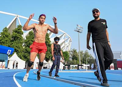 Mann Sharma during his burpee broad jump marathon attempt