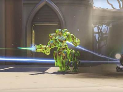 A screenshot of Orisa battling in Overwatch