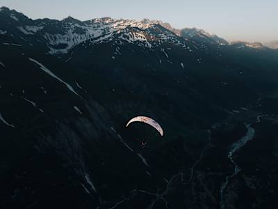 Rémi Bourdelle (FRA5) flies towards Courmayeur during Red Bull X-Alps 2025