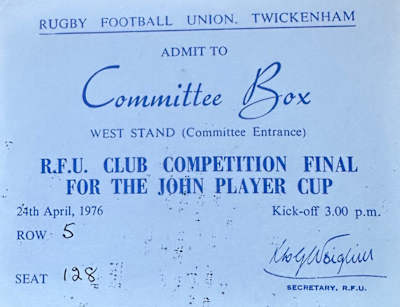 A 1976 Cup Final committee box ticket