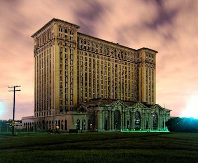 The abandoned Michigan Central Station in Detroit, USA closed in the 1980s and has since been used a movie set