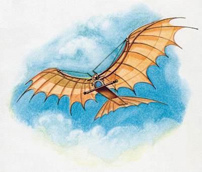 Leonardo da Vinci (Italian, 1452-1519), Reconstruction of a Flying Machine, after his c. 1488-89 drawings. Screen print, 1940s.