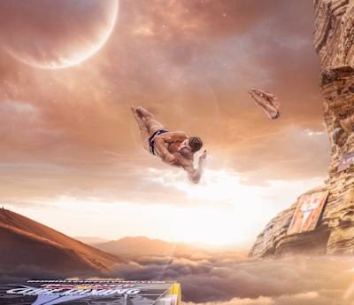 David Colturi of the USA diving during the first round of the fourth stop of the Red Bull Cliff Diving World Series, Copenhagen, Denmark on June 19, 2015.