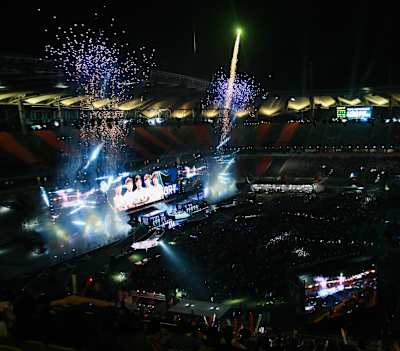Fireworks over the Worlds stage