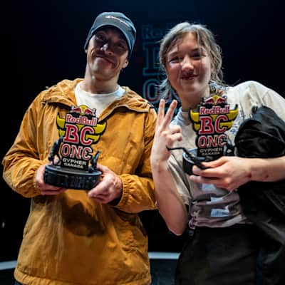 B-Boy Onton and B-Girl Emma celebrate their Red Bull BC One Cypher win