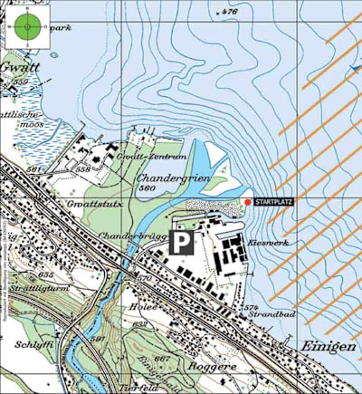 Lageplan des Startplatz am Kitesurfspot Thurnersee