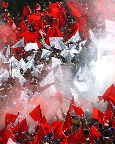 A tifo of the Austrian flag during the Austrian MotoGP at the Red Bull Ring on August 13, 2017.