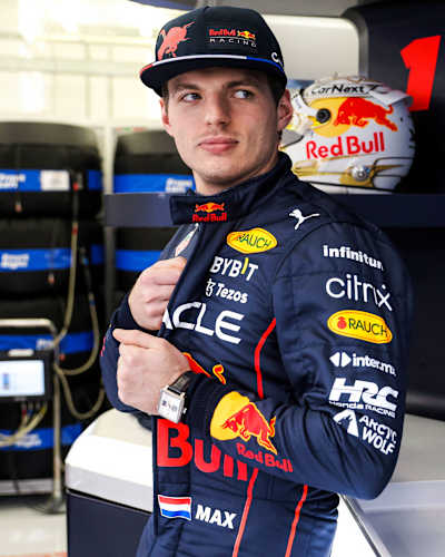 Verstappen in a moment of repose on the first day of testing at Bahrain International Circuit in March 2022. The Dutch driver is hardly worried to defend his title. He was, after all, born to race.