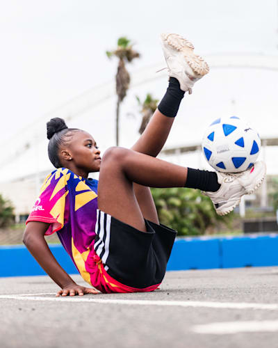 Portia King at a freestyle football shoot in Durban, South Africa in 2022.