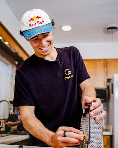 Wakeboarding athlete Guenther Oka is cooking during The Red Bulletin 2024 Train Like a Pro in Florida, United States on November 6, 2024. 