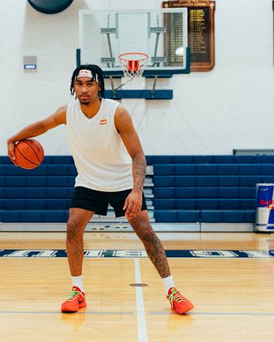 Dylan Harper practicing basketball drills.