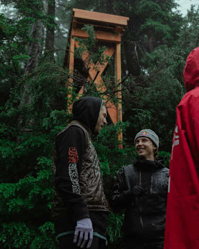 Red Bull Hardline creator Dan Atherton and Jackson Goldstone on the course