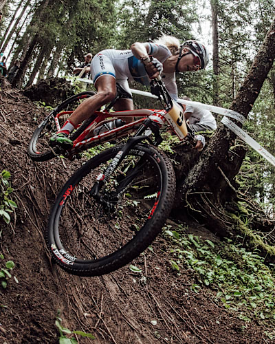 XCO riders compete during the UCI Mountain Bike World Championships.