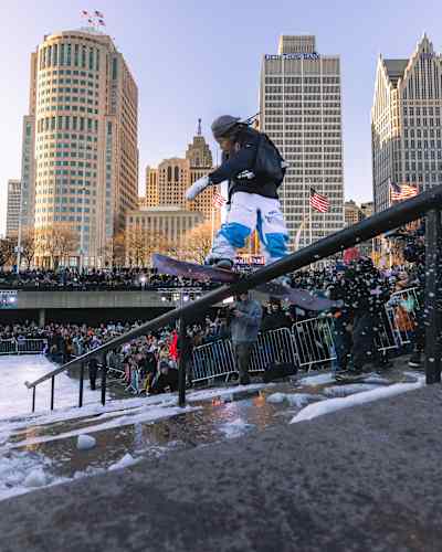 Zeb Powell hits a jump during Red Bull Heavy Metal 2023 in Detroit, Michigan, USA on February 11, 2023.