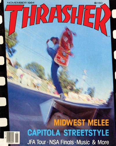 Mark Gonzales protagoniza la portada de la revista Thrasher Magazine en noviembre de 1984 con un truco llamado 'beanplant'.