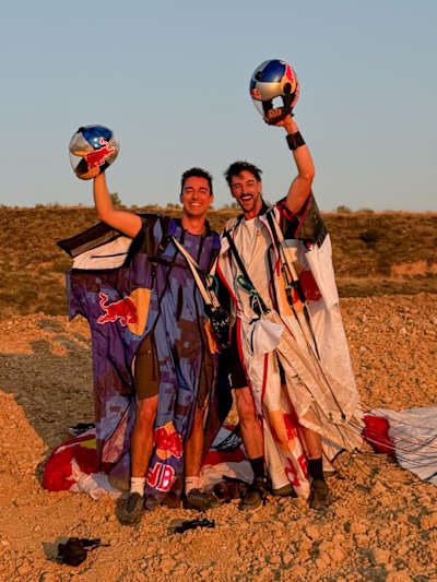 Mike Brewer and Dani Román prepare for the eclipse wingsuit jump in Spain