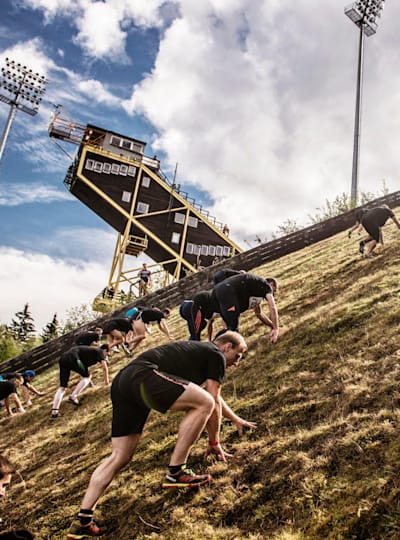 Competitors perform at the Red Bull 400 in Harrachov, Czech Republic on September 13th, 2014.
