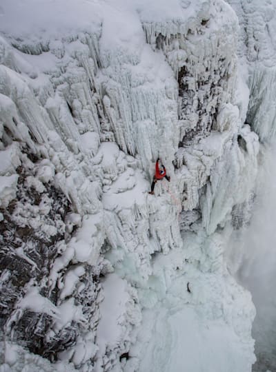 Canadian ice climb icon Will Gadd on Niagara Falls