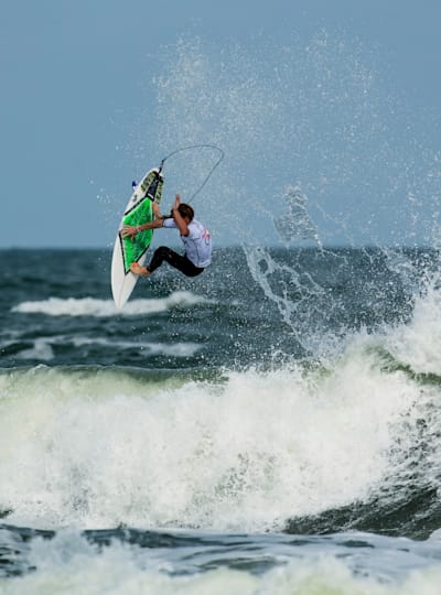 Evan Thompson competes at the Red Bull Top Whip Tow-At competition in Flagler Beach, Florida on November 9, 2013