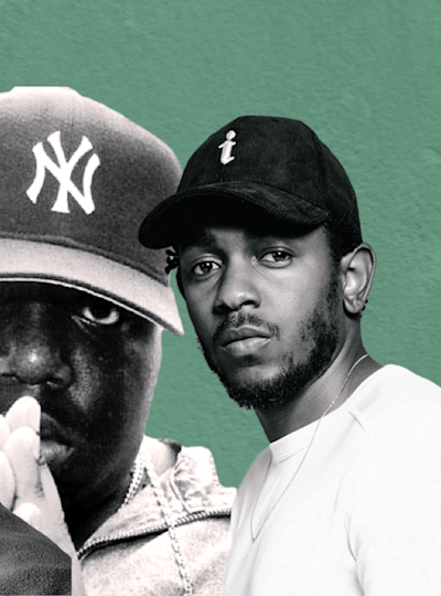 Rappers Nas, Tupac, Biggie and Kendrick Lamar.