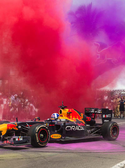 David Coulthard performs at the Red Bull Showrun Mumbai 2023