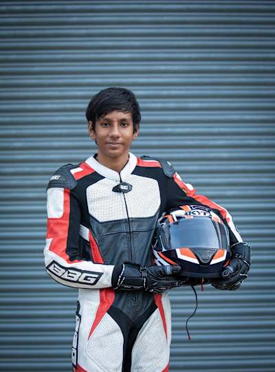 Racer Aryan Gurav poses for a profile photo