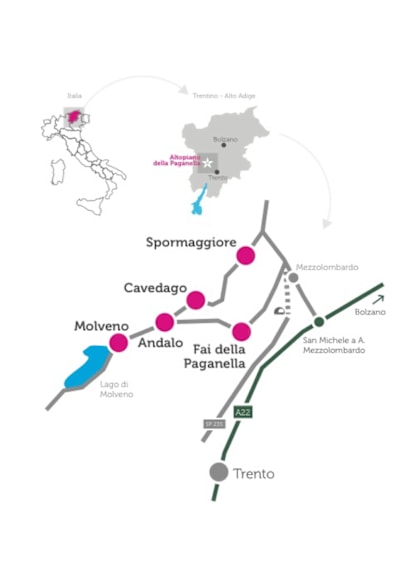 Complete map of the Dolomiti Paganella region in Italy.