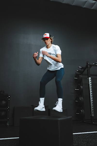 Madisen Skinner builds leg strength with focused plyometrics