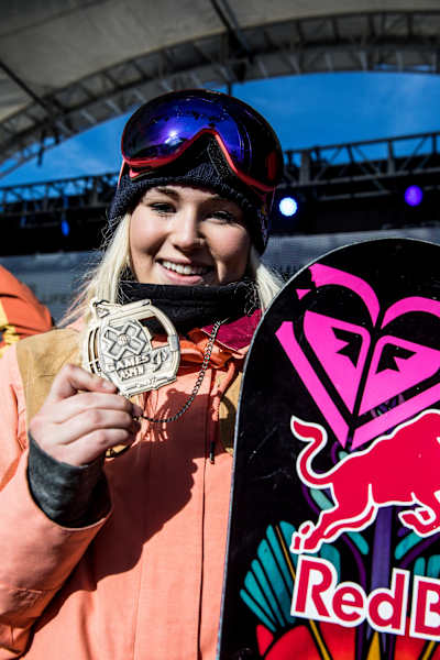 Katie Ormerod celebrando en los X Games 2017.