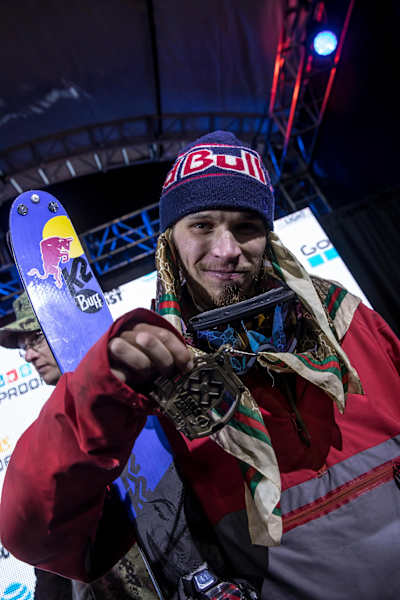 Kai Mahler celebrates on the podium during Men's Ski Big Air at Winter X 2017 in Aspen, CO - USA,  January 28, 2017.
