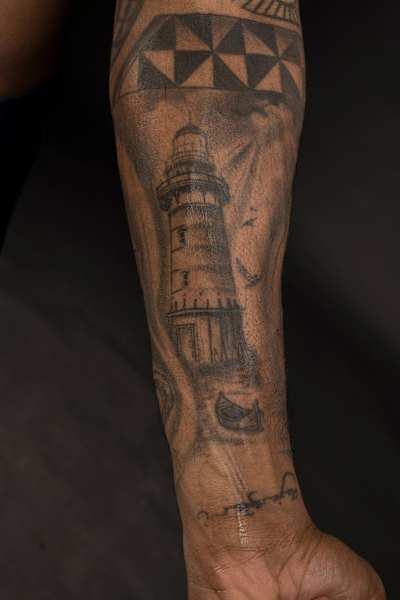 KL Rahul's lighthouse tattoo