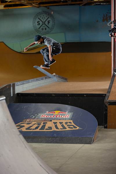 Maurio McCoy performs a tre flip at Red Bull Solus