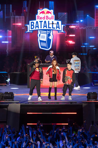 Aczino and Gazir perform during Red Bull Batalla International Final in Mexico City, Mexico on December 10, 2022.  