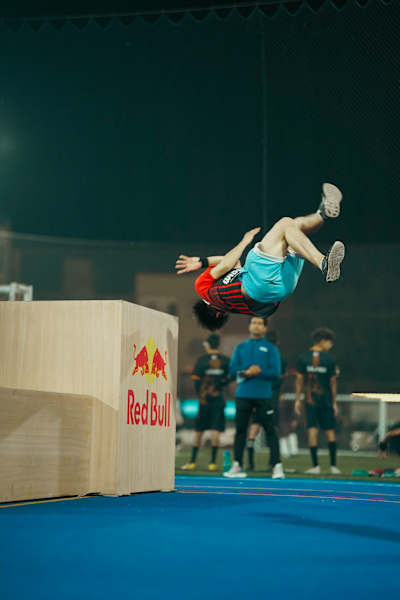 Participant starting his run with a unique flip
