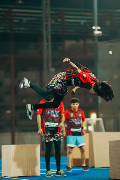 Participant between two obstacles