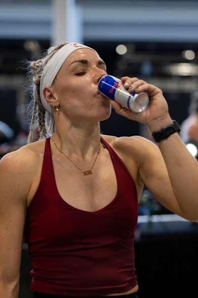 Ida Mathilde Steensgaard drinking a Red Bull Energy Drink after the HYROX Denmark 2024