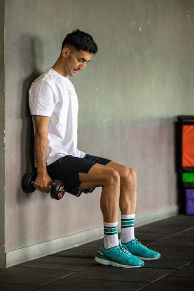 Lakshya Sen during a fitness session in a gym