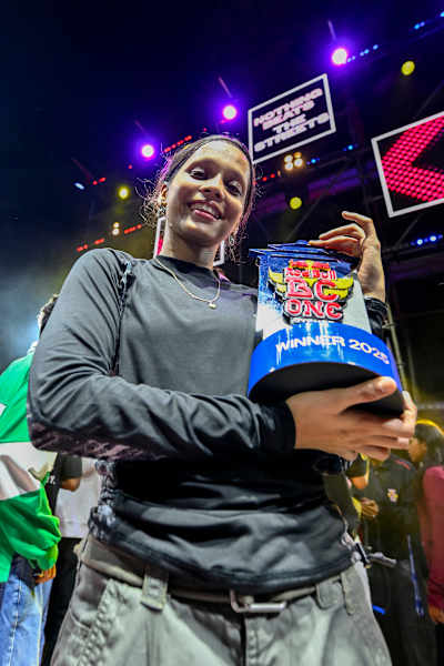 B-Girl Bar-B celebrates winning Red Bull BC One Cypher India 2025