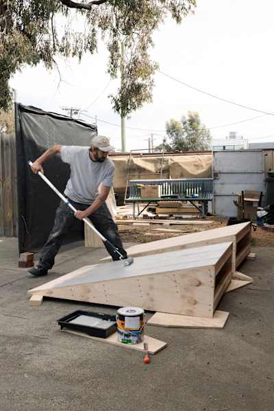 Jack Kirk paints one of the kickers for Red Bull Spot Check Melbourne Naarm