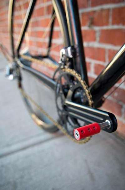 A close up of the pedals on the World's Lightest Bike