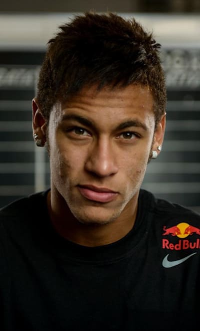 Official portrait of Neymar da Silva Santos Junior wearing a Red Bull-branded shirt.