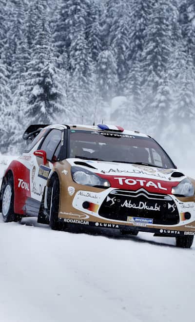 Sebastien Loeb in action during the WRC Rally Sweden 2013.