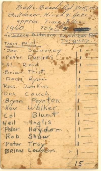 One side of Joe Sweeney's receipt for the bulldozer hire.