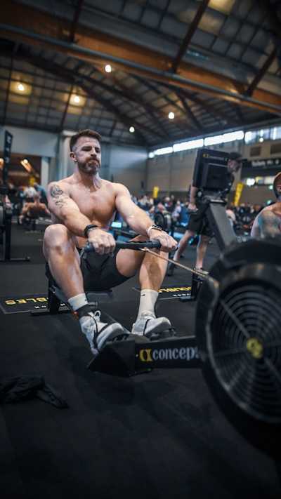 Todd Liubinskas working through 1000m on the rowing machine